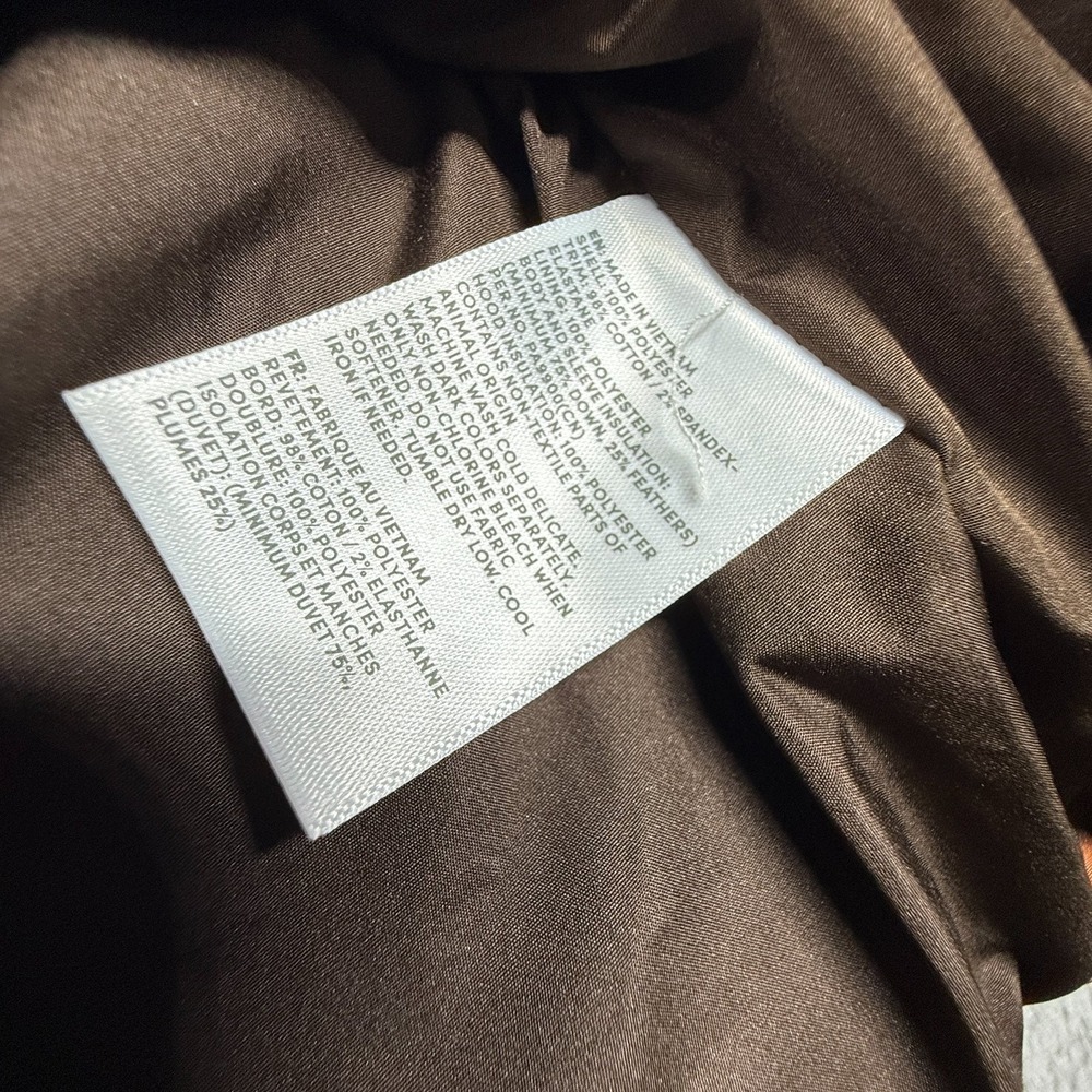 Lands End Mens L Down Puffer Jacket Hooded 600 Fill Orange Brown Corduroy NWT - Picture 3 of 6